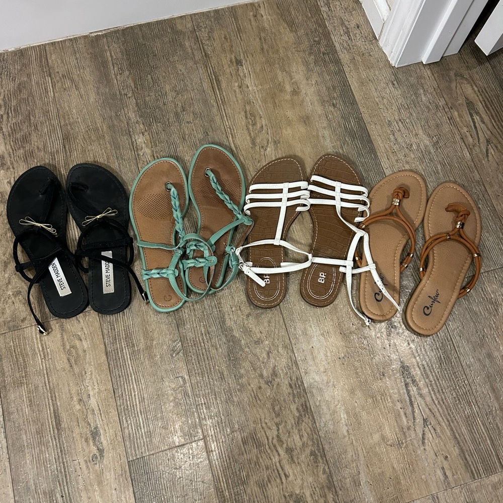 Black, Teal, White, and Tan Women's Sandals Set
